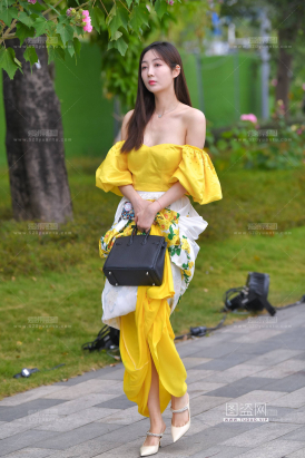 裹胸黄裙装美女