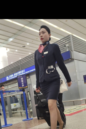 原创4K视频东航空姐制服端庄大气灰丝质感太顶了
